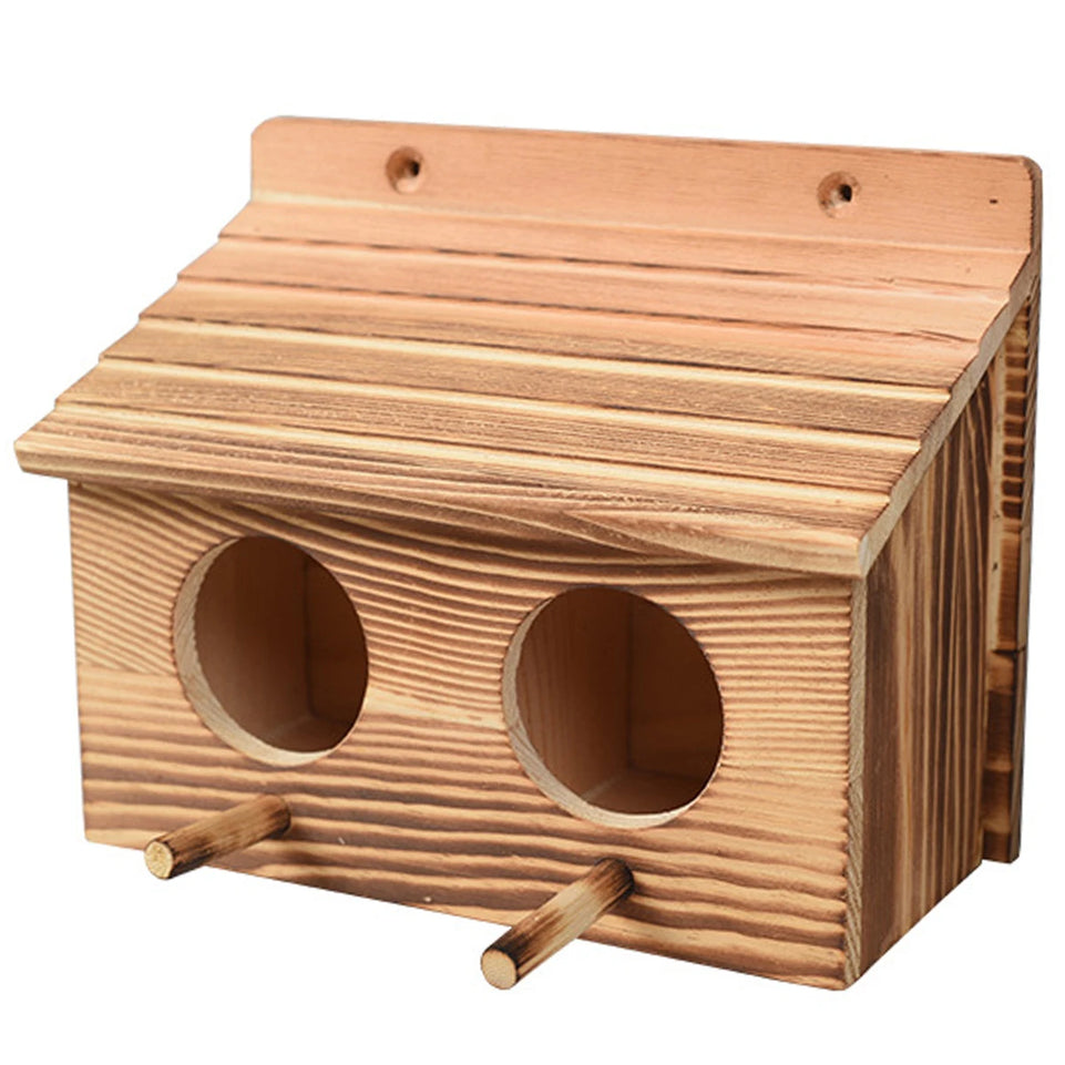 Parrot Cage Wooden Bird House with 2 Holes Creative Hanging Birdhouse Garden Bird NestRoom Handmade Outdoor Bird Nesting Decor