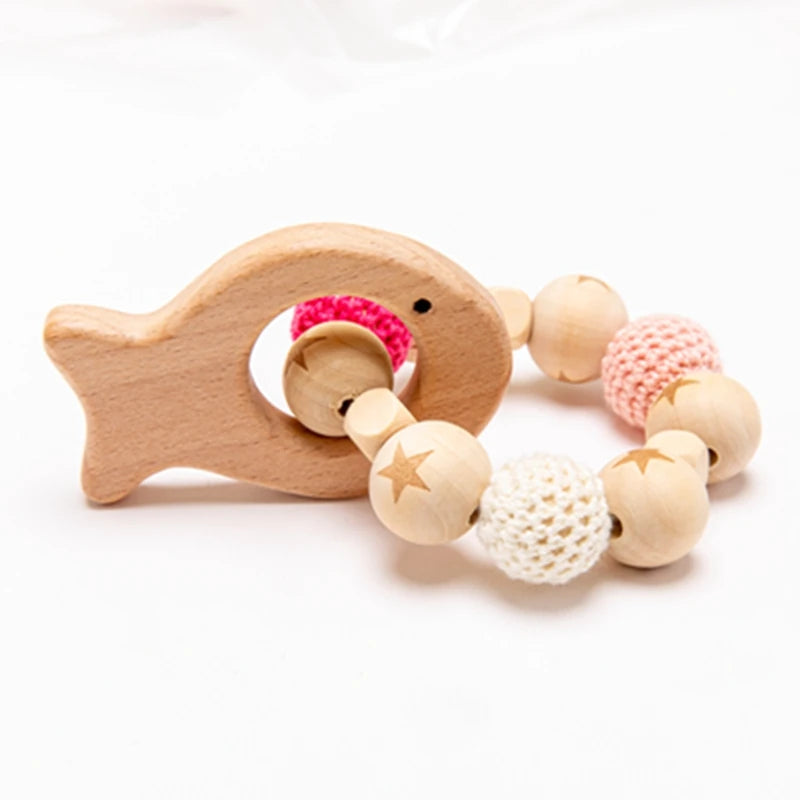 Baby Wooden Teether Beech Animal Wooden Rattle Toy Wood Teething Toys Baby Rattle Beads Bracelets Wooden Toys for children Gift