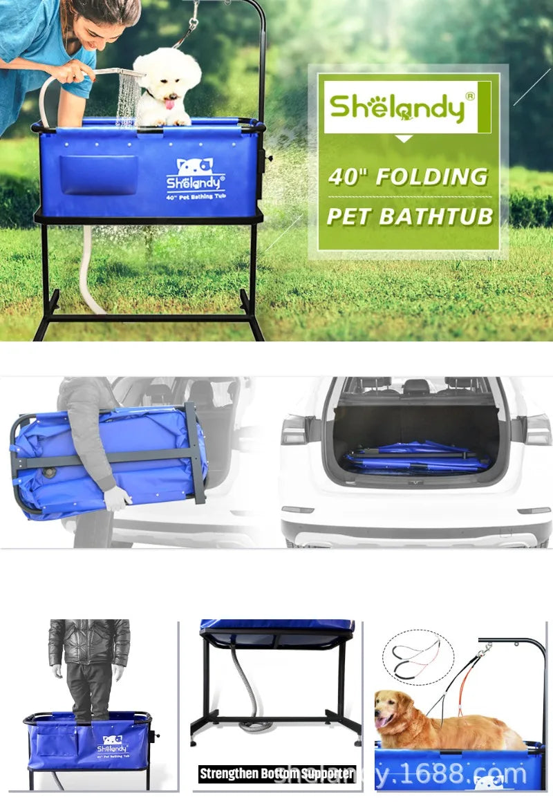 Folding Pet Bath Swim Bathe Bathtub Shower Grooming Outdoor Indoor Elevated Dog Cat Pet Cleaning Products Supplies Accessories