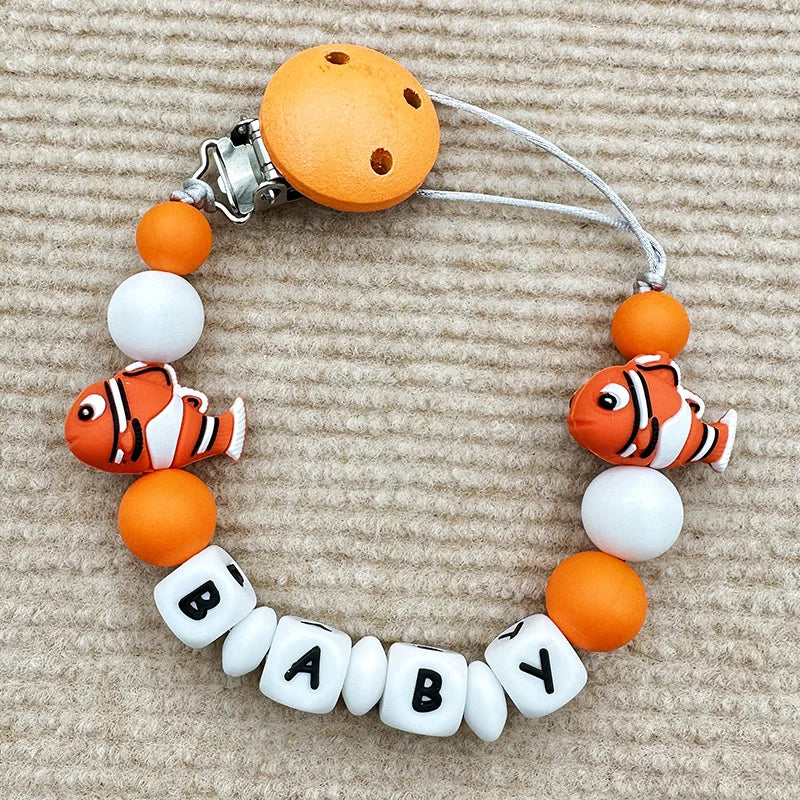 Customized Personalized Name English Letters Baby Silicone Pacifier Clips Chains Holder Teether Pendants Teething Baby Gifts
