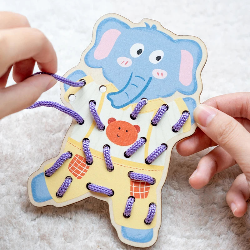 Montessori Wooden Toys Baby Animal Threading Toys Learn Basic Life Skills Teaching Aids Fine Motor Early Educational Toys Gifts