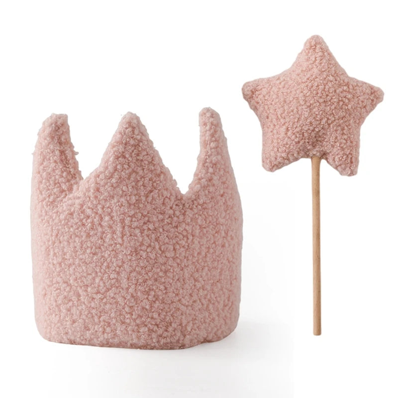 Baby Birthday Party Crown Set Teddy Velvet Hat Headband Magic Wand Toy Kid Birthday Party Magic Wand Crown Decoration Baby Gifts