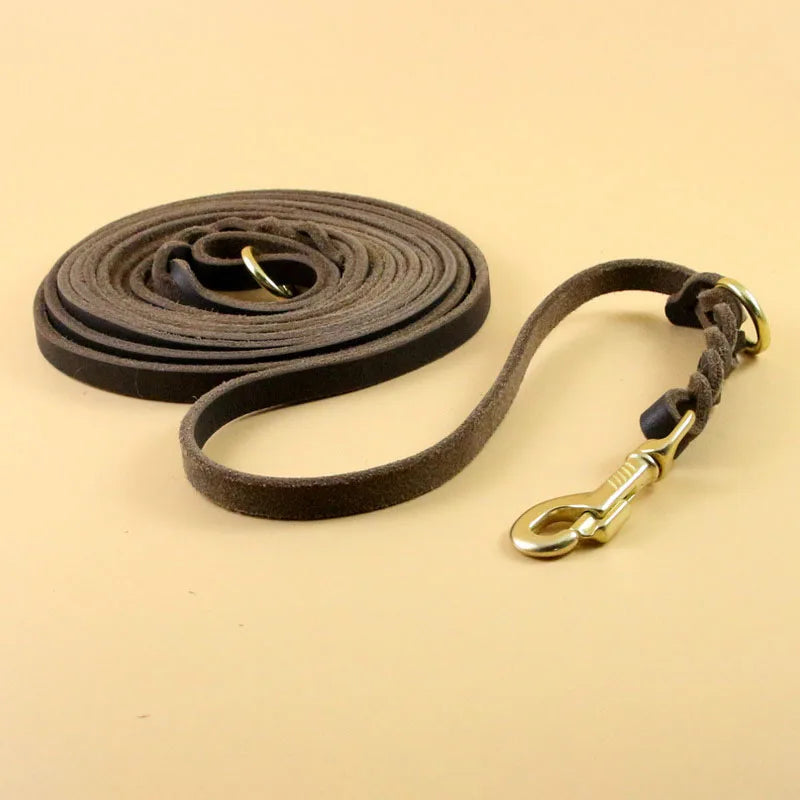 Long Dog Leash Braided Real Leather Large Dog Lead Recall Training Tracking Obedience big Dog Leashes Mountain Climbing Rope