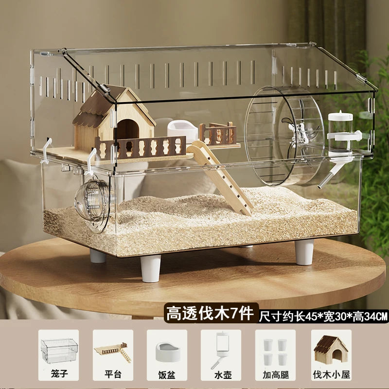 Hamster Cage, Oversized Luxury Villa, Acrylic Transparent Box, Golden Bear, Large Space, Special Anti-prison Break Big House