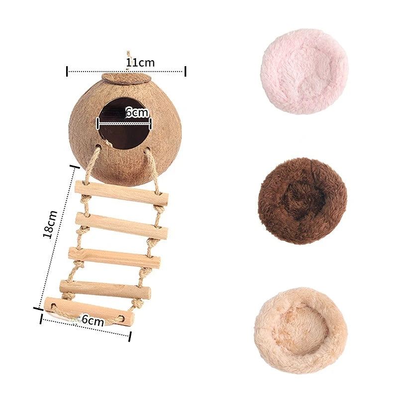 Hamster House Bite-resistant Natural Small Pet Coconut Cages Guinea-pig Hamster Hideout House Toy Wooden House Pet Supplies