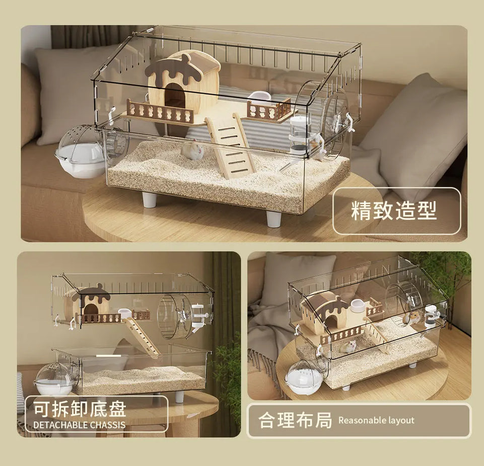 Hamster Cage, Oversized Luxury Villa, Acrylic Transparent Box, Golden Bear, Large Space, Special Anti-prison Break Big House