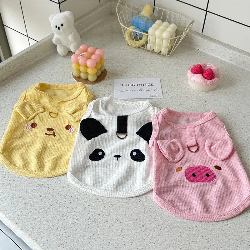 Cute Pet Vest Breathable Waffle Knit Soft and Comfortable with Traction Buckle Suitable for Spring/summer Dog and Cat Vest