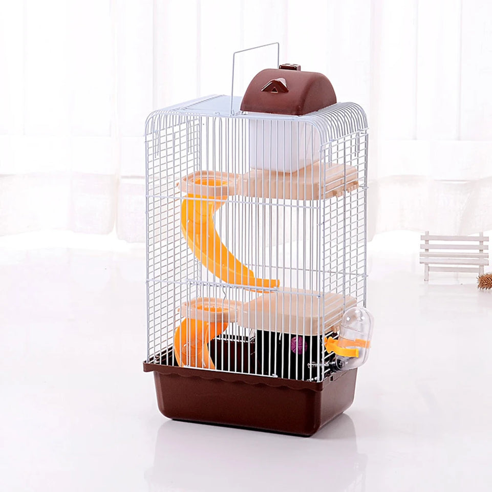 Luxury Three Layer Hamster Cage Pet House Portable Small Pets House Chinchilla Hamster House (Coffee)