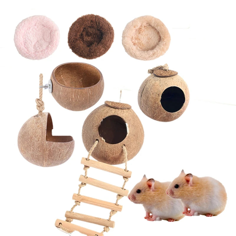 Hamster House Bite-resistant Natural Small Pet Coconut Cages Guinea-pig Hamster Hideout House Toy Wooden House Pet Supplies