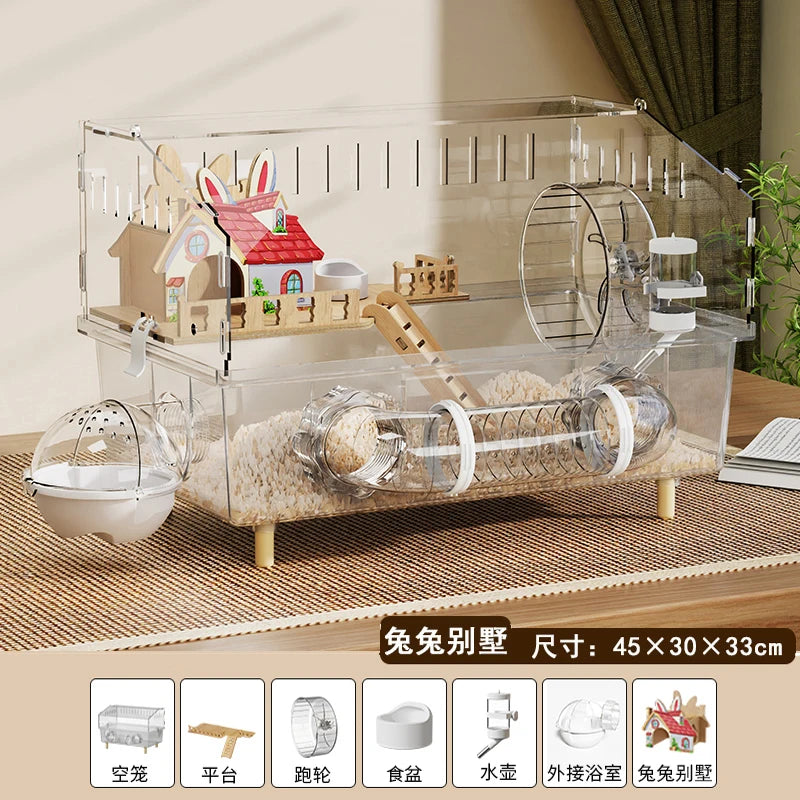 Hamster Cage, Oversized Luxury Villa, Acrylic Transparent Box, Golden Bear, Large Space, Special Anti-prison Break Big House