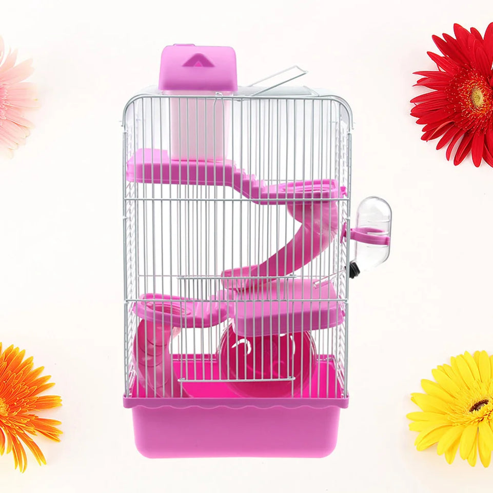 Luxury Three Layer Hamster Cage Pet House Portable Small Pets House Chinchilla Hamster House (Coffee)