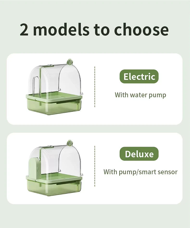 ‌Auto-Sensor Pet Bath: Electric/Sensor Models, IPX8 Pump, Large Tank, Easy-Clean. Ideal for Parrots, Lovebirds & Small Pets