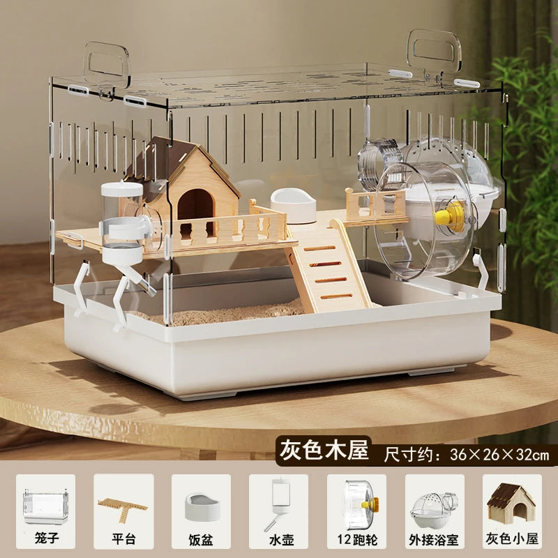 Hamster Cage, Oversized Luxury Villa, Acrylic Transparent Box, Golden Bear, Large Space, Special Anti-prison Break Big House