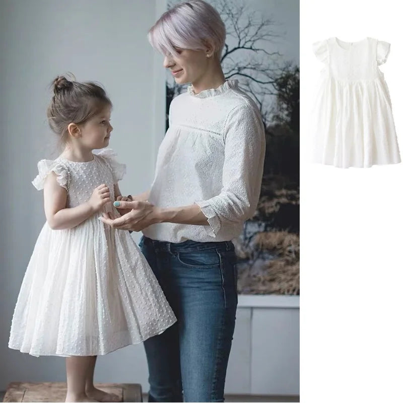 Girls Dress 2025 Summer New White Fashion Sweet Children's Dress Cotton Mulberry Silk Party Princess Dress Children's Clothing