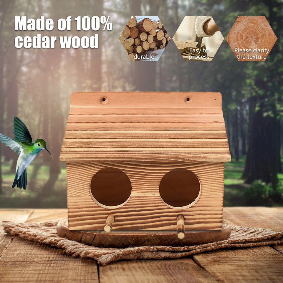 Parrot Cage Wooden Bird House with 2 Holes Creative Hanging Birdhouse Garden Bird NestRoom Handmade Outdoor Bird Nesting Decor