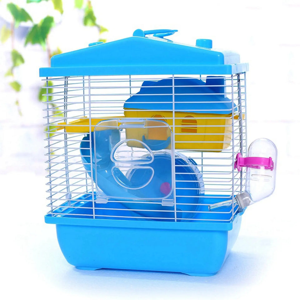 AA81-2X Pet Cage Hamster Cottage With Transparent Skylight Double Layer House For Hamster Golden Hamster Pet Blue & Pink