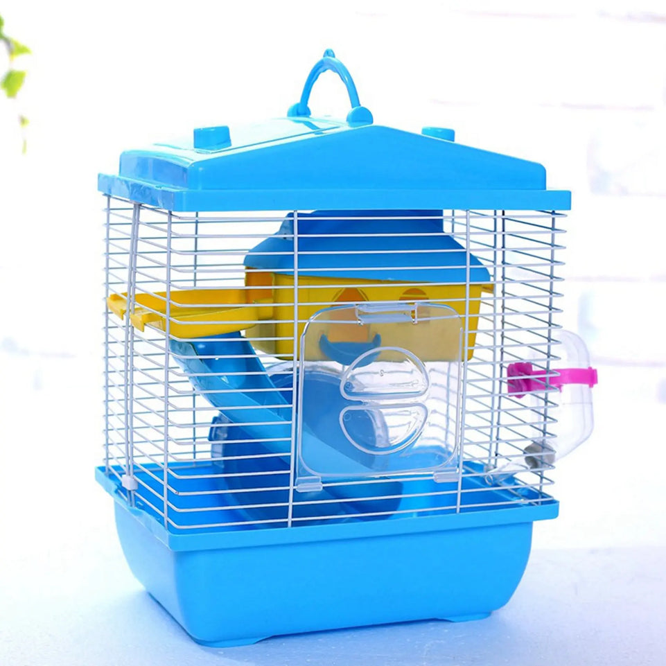 AA81-2X Pet Cage Hamster Cottage With Transparent Skylight Double Layer House For Hamster Golden Hamster Pet Blue & Pink