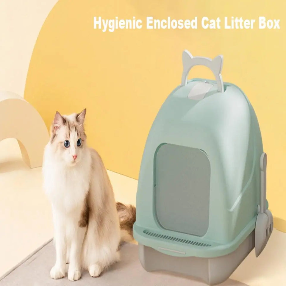 Large Cat Litter Box with Lid Closed Kitten Litter Pan with Litter Scoop Cat Enclosed Toilet Spacious Interior Pet Supplies