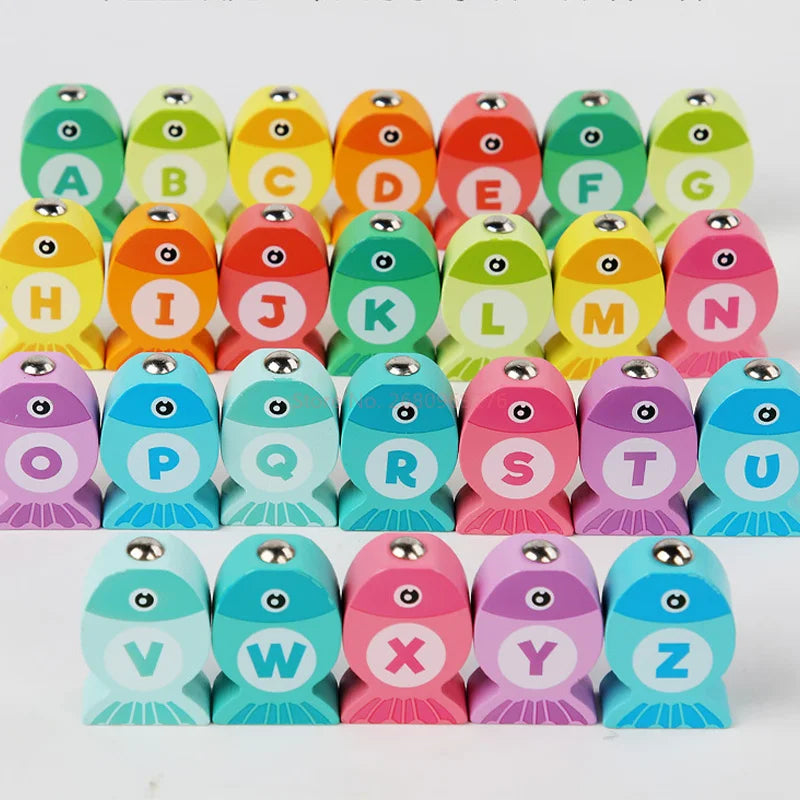 Wooden Children Fishing Toys Baby Montessori Early Education Toys Kids Ability Training Game Toddler Number Alphabet Learning
