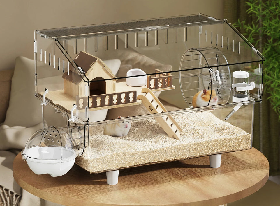 Hamster Cage, Oversized Luxury Villa, Acrylic Transparent Box, Golden Bear, Large Space, Special Anti-prison Break Big House