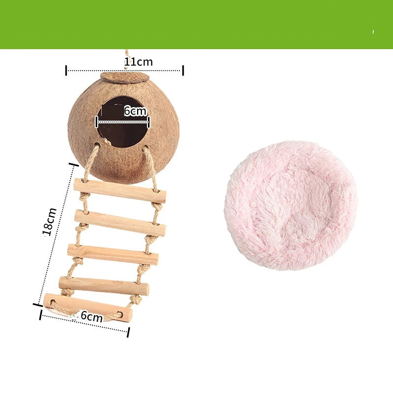 Hamster House Bite-resistant Natural Small Pet Coconut Cages Guinea-pig Hamster Hideout House Toy Wooden House Pet Supplies