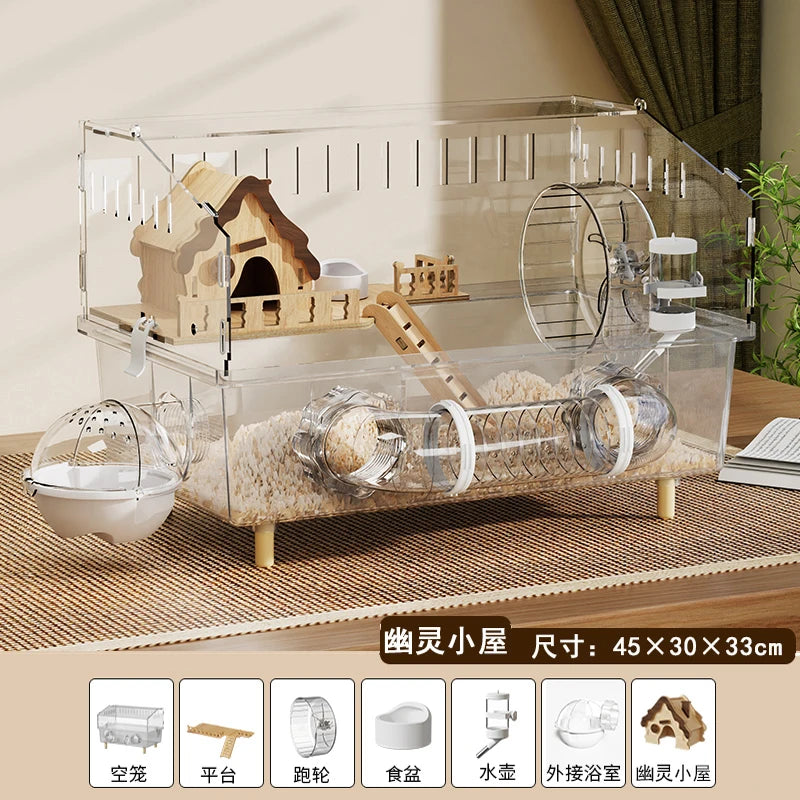 Hamster Cage, Oversized Luxury Villa, Acrylic Transparent Box, Golden Bear, Large Space, Special Anti-prison Break Big House
