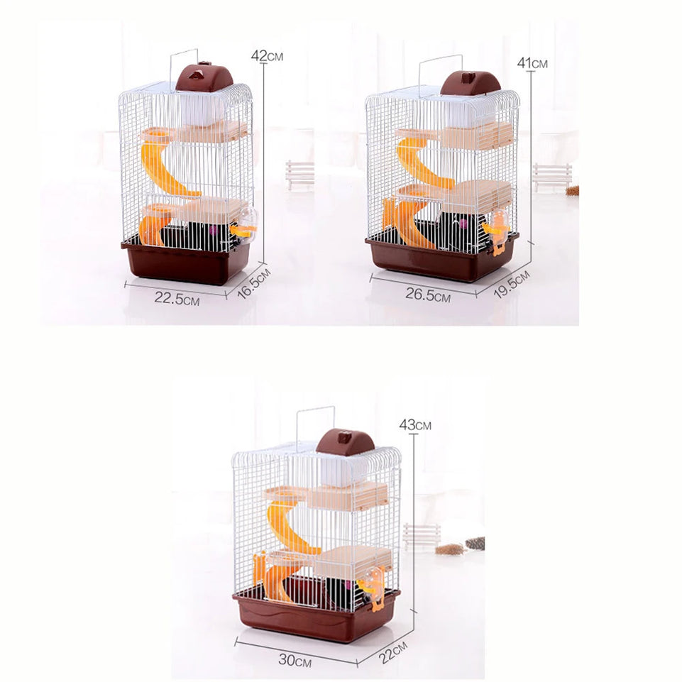Luxury Three Layer Hamster Cage Pet House Portable Small Pets House Chinchilla Hamster House (Coffee)