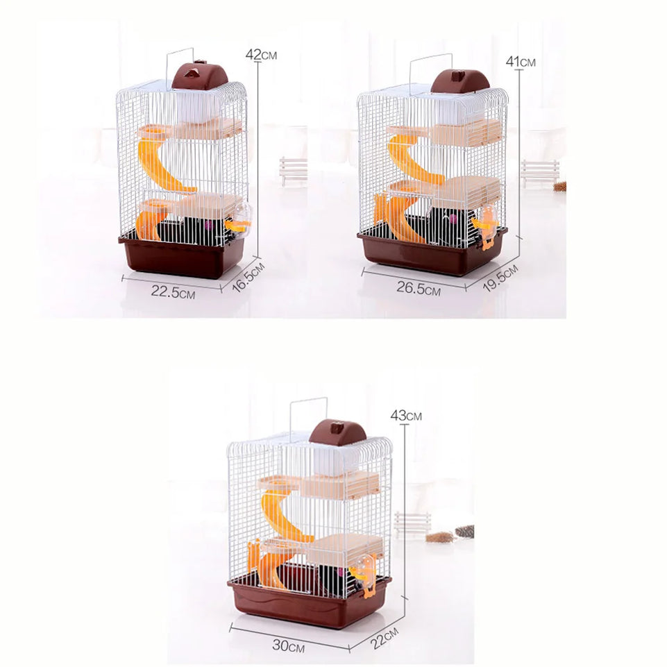 Luxury Three Layer Hamster Cage Pet House Portable Small Pets House Chinchilla Hamster House (Coffee)