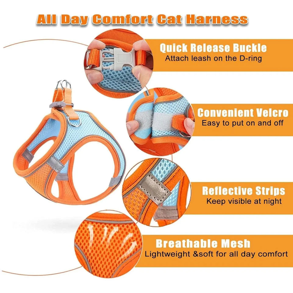 Pet Dog Cat Harness Escape Proof Safe Cat Vest Harness for Walking Outdoor Reflective Step-in Soft Mesh Pet Jacket