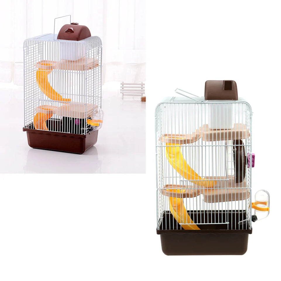 Luxury Three Layer Hamster Cage Pet House Portable Small Pets House Chinchilla Hamster House (Coffee)