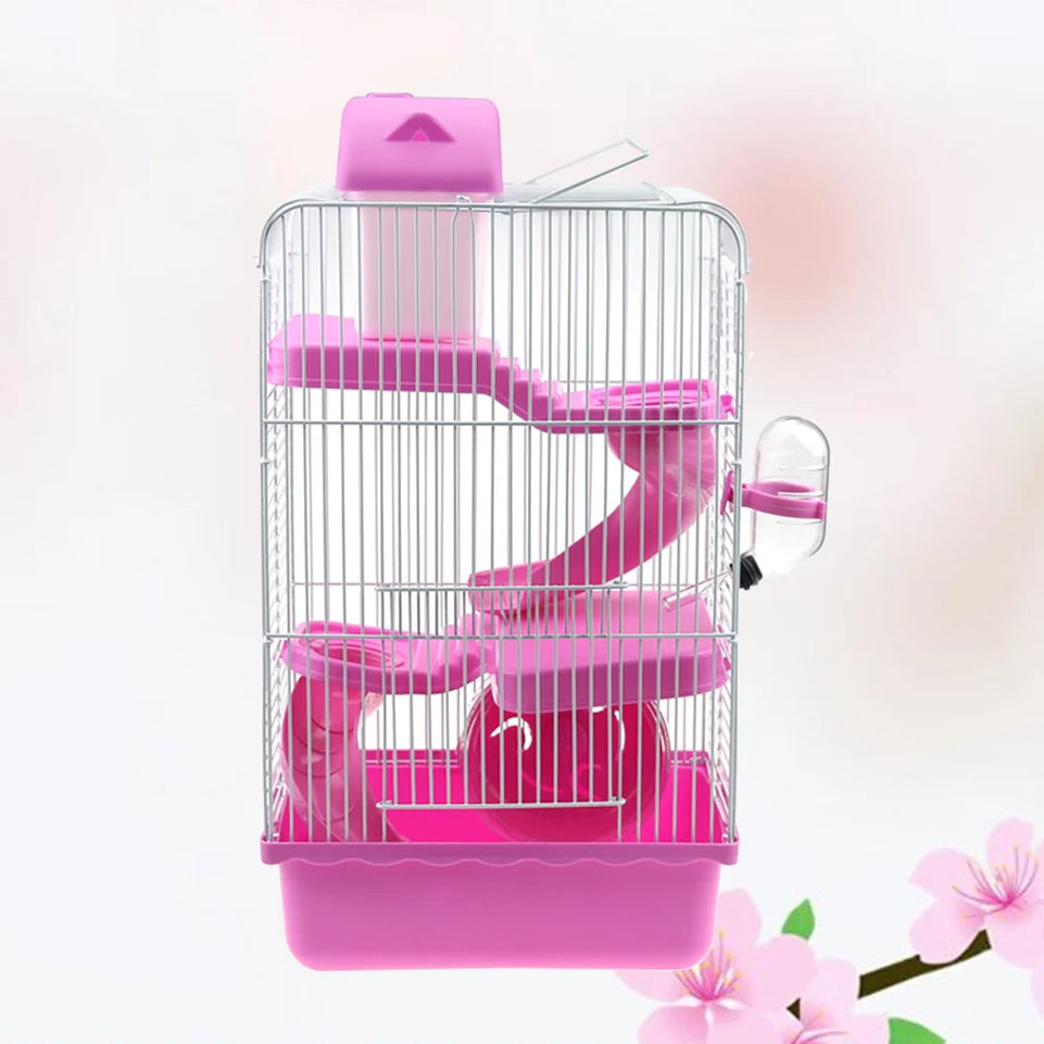 Luxury Three Layer Hamster Cage Pet House Portable Small Pets House Chinchilla Hamster House (Coffee)