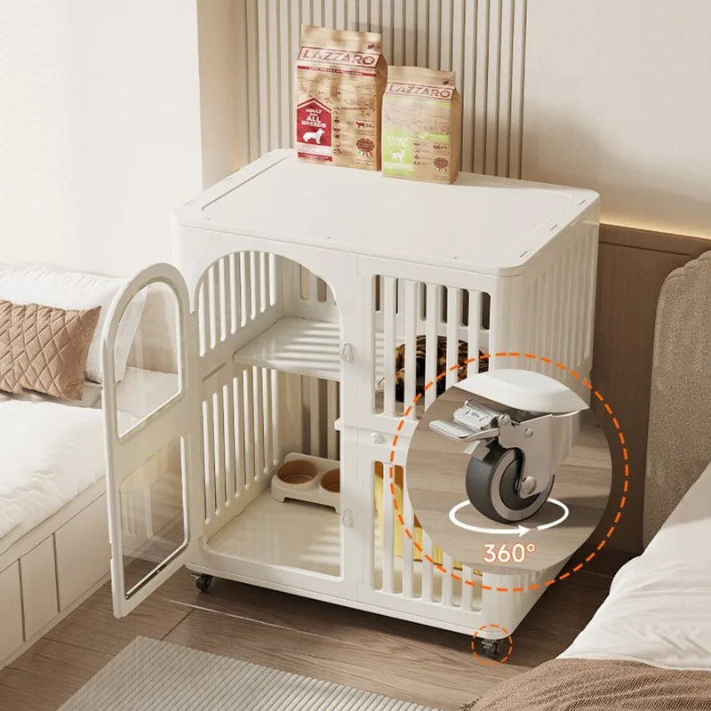 Household Indoor Cat Cage Double Layer Cat Nest Rest and Sleep Isolation Fence Cat Beds Comfortable Pet Products with Pulleys