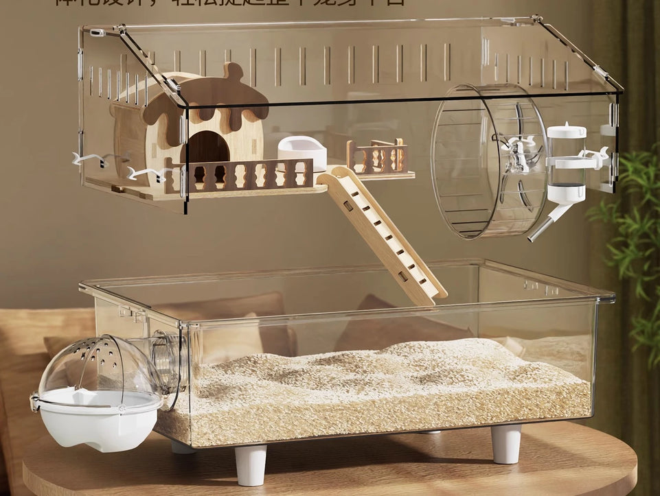 Hamster Cage, Oversized Luxury Villa, Acrylic Transparent Box, Golden Bear, Large Space, Special Anti-prison Break Big House