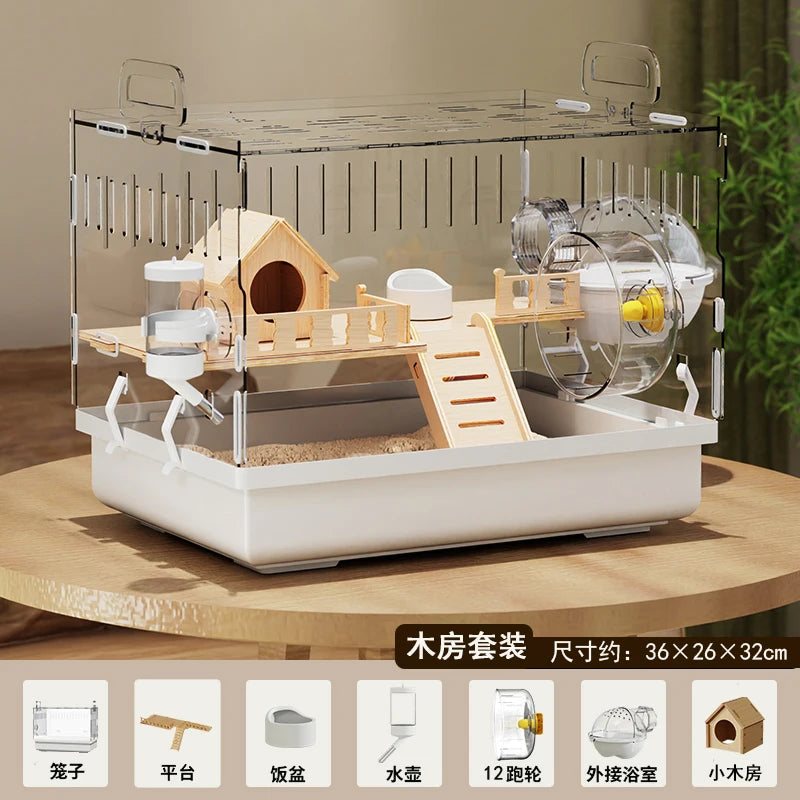 Hamster Cage, Oversized Luxury Villa, Acrylic Transparent Box, Golden Bear, Large Space, Special Anti-prison Break Big House