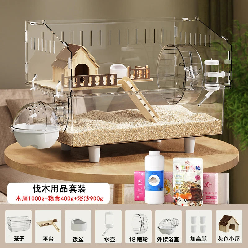 Hamster Cage, Oversized Luxury Villa, Acrylic Transparent Box, Golden Bear, Large Space, Special Anti-prison Break Big House