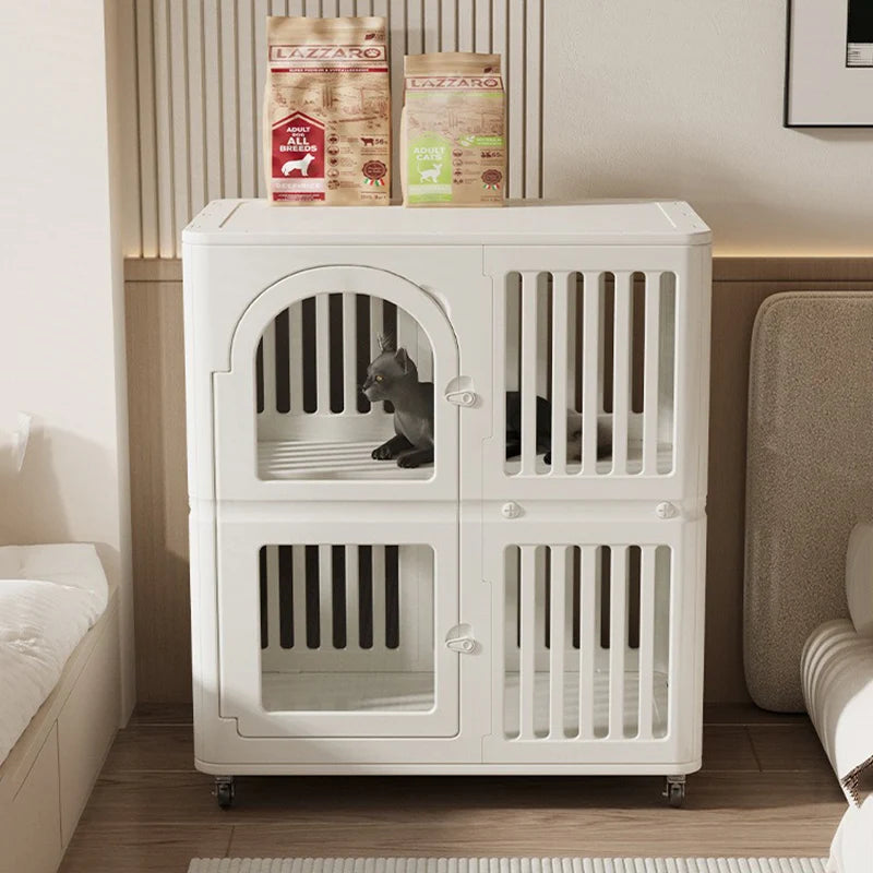 Household Indoor Cat Cage Double Layer Cat Nest Rest and Sleep Isolation Fence Cat Beds Comfortable Pet Products with Pulleys