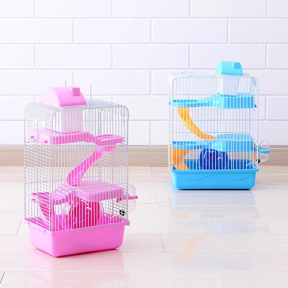 Luxury Three Layer Hamster Cage Pet House Portable Small Pets House Chinchilla Hamster House (Coffee)