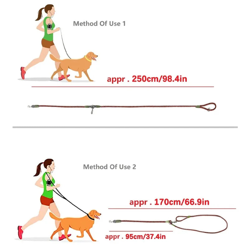 S/M/L Reflective Nylon Leashes Pet Dogs Chain Traction Rope Leads for Running Free Hands Rope Chain for Small Large Dogs Walking