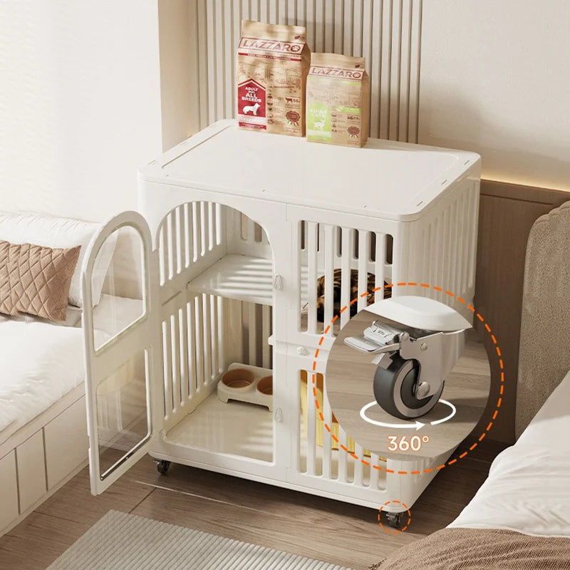 Household Indoor Cat Cage Double Layer Cat Nest Rest and Sleep Isolation Fence Cat Beds Comfortable Pet Products with Pulleys