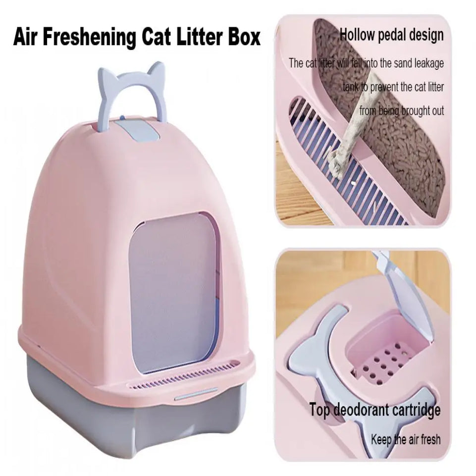 Large Cat Litter Box with Lid Closed Kitten Litter Pan with Litter Scoop Cat Enclosed Toilet Spacious Interior Pet Supplies