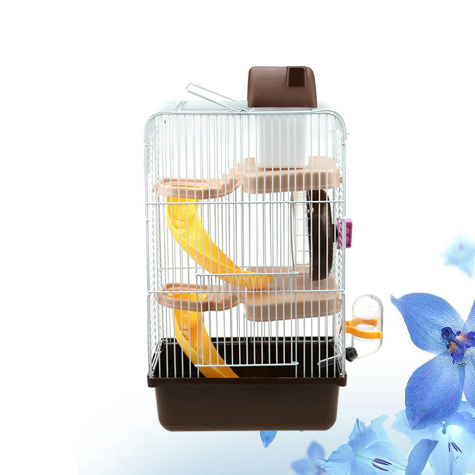 Luxury Three Layer Hamster Cage Pet House Portable Small Pets House Chinchilla Hamster House (Coffee)