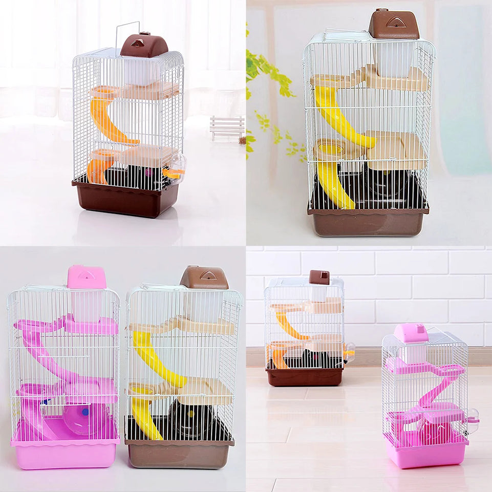 Luxury Three Layer Hamster Cage Pet House Portable Small Pets House Chinchilla Hamster House (Coffee)