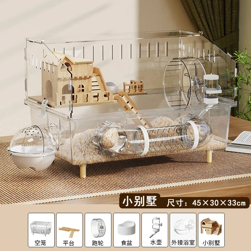 Hamster Cage, Oversized Luxury Villa, Acrylic Transparent Box, Golden Bear, Large Space, Special Anti-prison Break Big House
