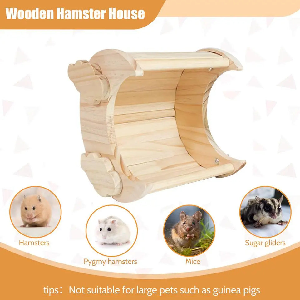 Hamster Wooden House Simple Installation Hideaway Cage Accessories for Lemmings, Gerbils, Rat, Small Pet, Chinchilla Fun Toys
