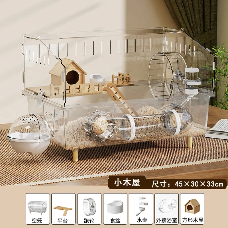 Hamster Cage, Oversized Luxury Villa, Acrylic Transparent Box, Golden Bear, Large Space, Special Anti-prison Break Big House