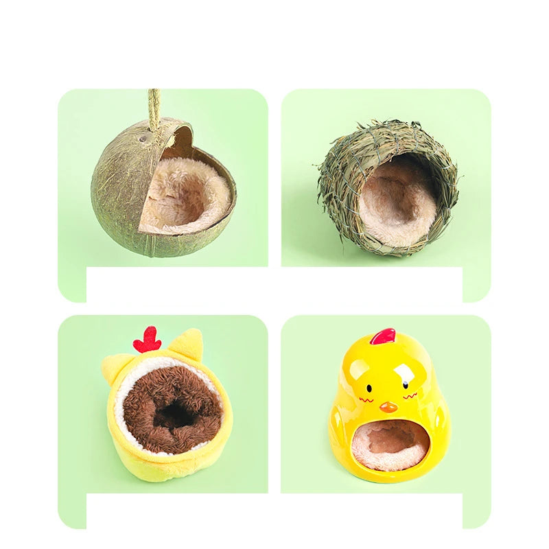 Hamster House Bite-resistant Natural Small Pet Coconut Cages Guinea-pig Hamster Hideout House Toy Wooden House Pet Supplies