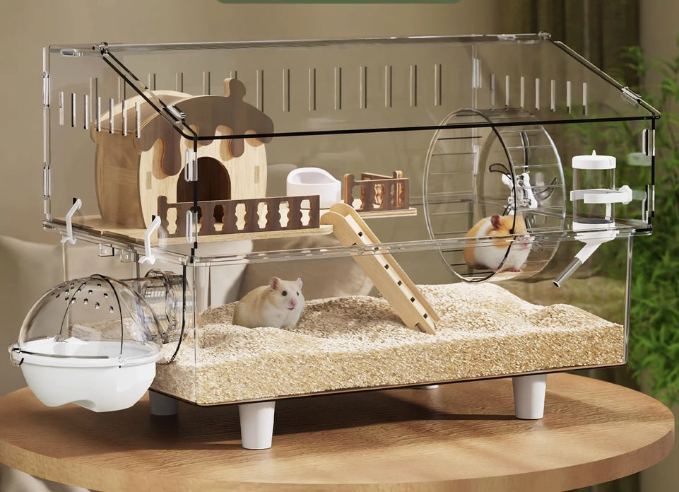 Hamster Cage, Oversized Luxury Villa, Acrylic Transparent Box, Golden Bear, Large Space, Special Anti-prison Break Big House