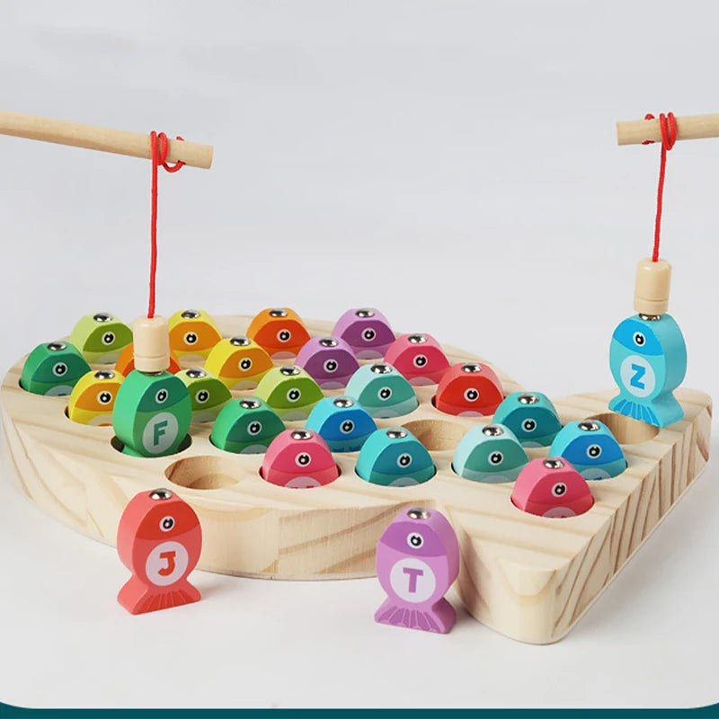 Wooden Children Fishing Toys Baby Montessori Early Education Toys Kids Ability Training Game Toddler Number Alphabet Learning