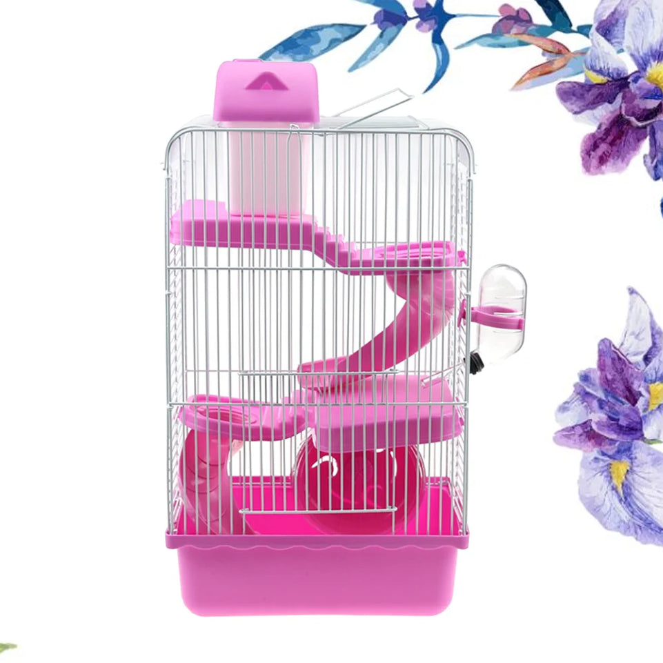 Luxury Three Layer Hamster Cage Pet House Portable Small Pets House Chinchilla Hamster House (Coffee)