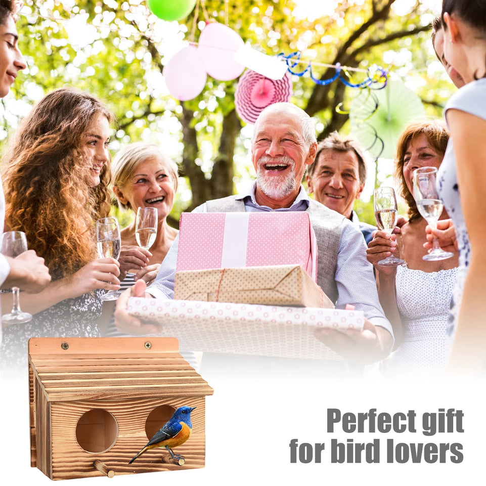 Parrot Cage Wooden Bird House with 2 Holes Creative Hanging Birdhouse Garden Bird NestRoom Handmade Outdoor Bird Nesting Decor